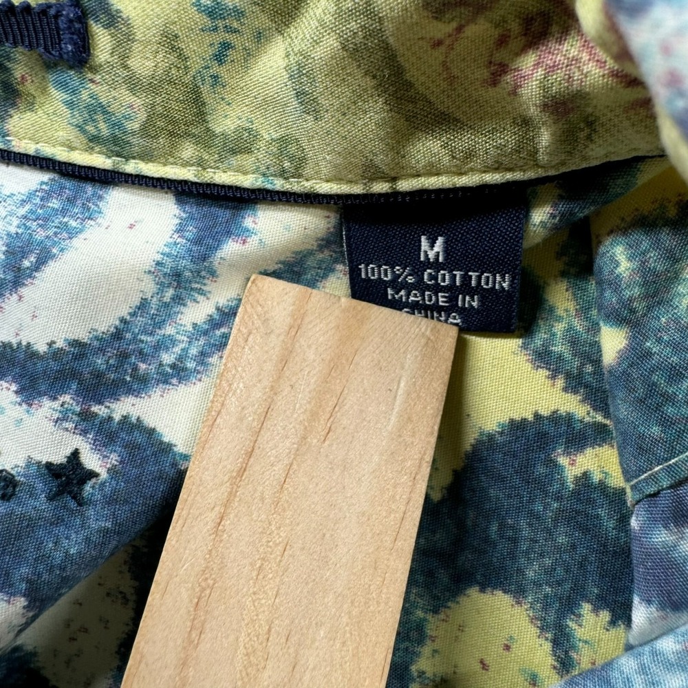 Indigo Palms Button Up Shirt Mens M Multicolor Floral Paisley Cotton Art Print - Picture 7 of 7